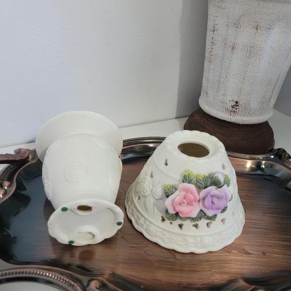 Vtg Bisque Porcelain Fairy Lamp Candle Holder - Picture 7 of 7